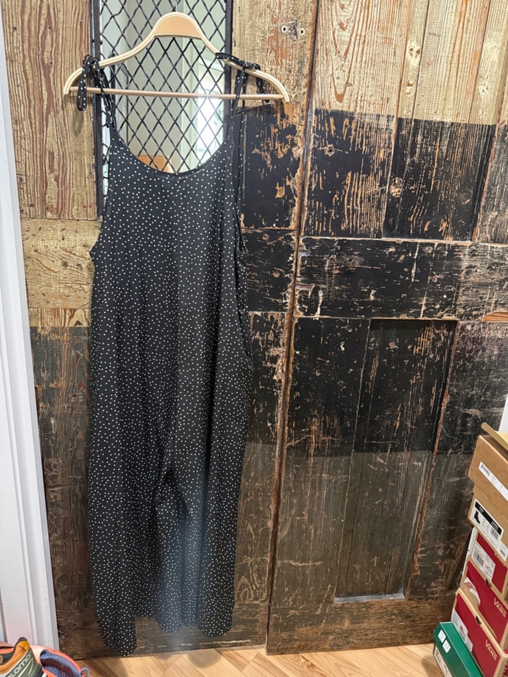 Black Polka Dot Maxi Romper with Tie Straps